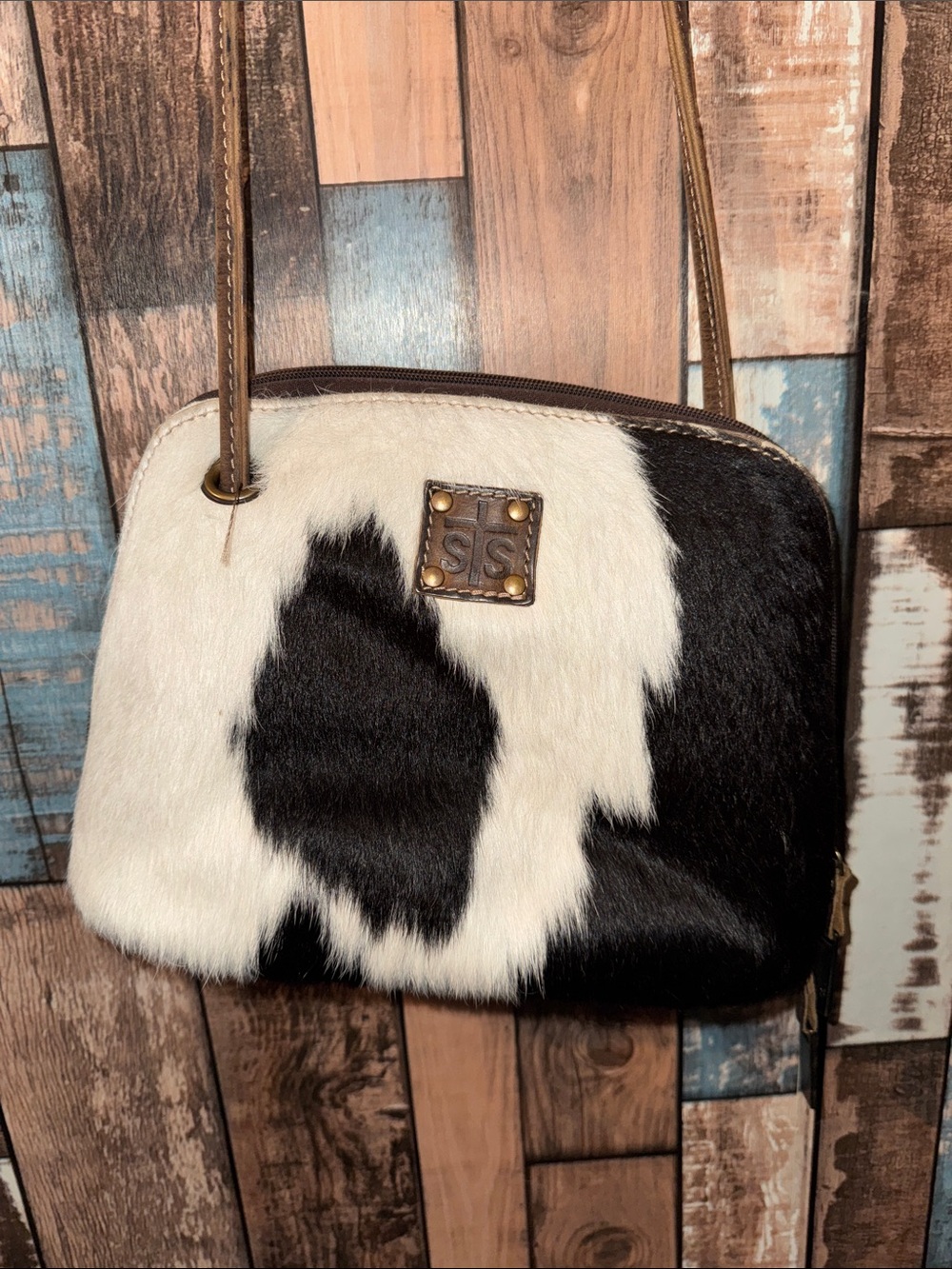 STS Ranchwear Black and White Cowhide Crossbody Purse